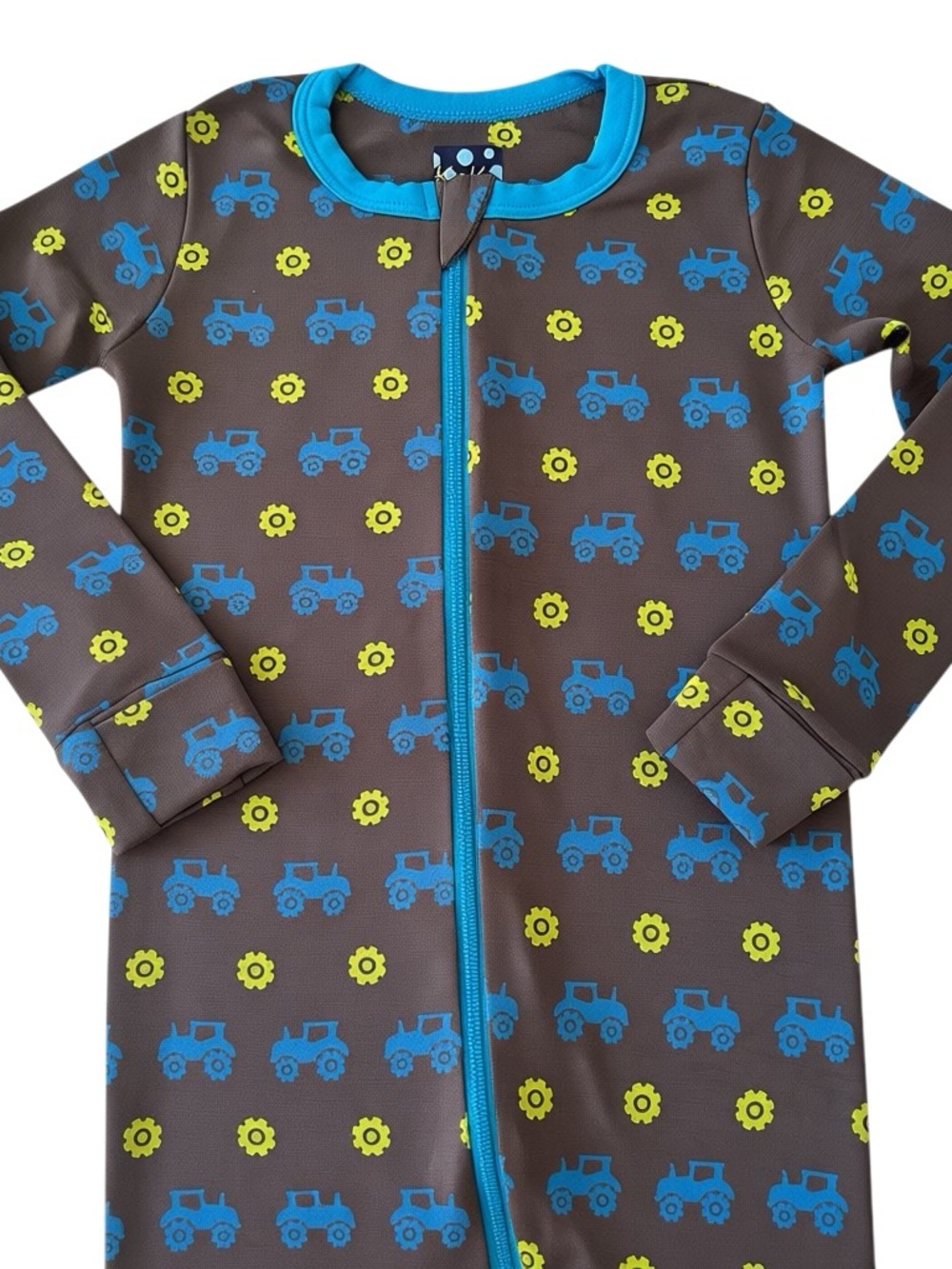 NWT Kickee Pants Stone Tractor Print Footed Zipper Bamboo Pajama - Picture 2 of 3